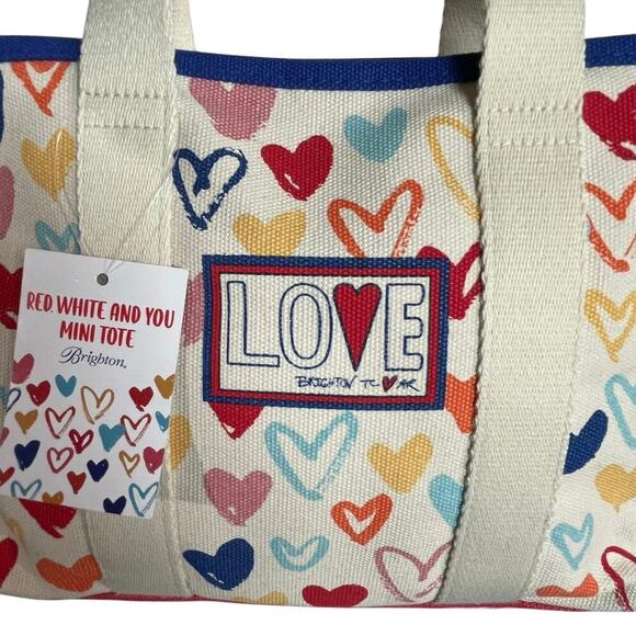 NWT BRIGHTON Red, White, and You Mini Heart Canvas Tote crossbody bag - Picture 2 of 8